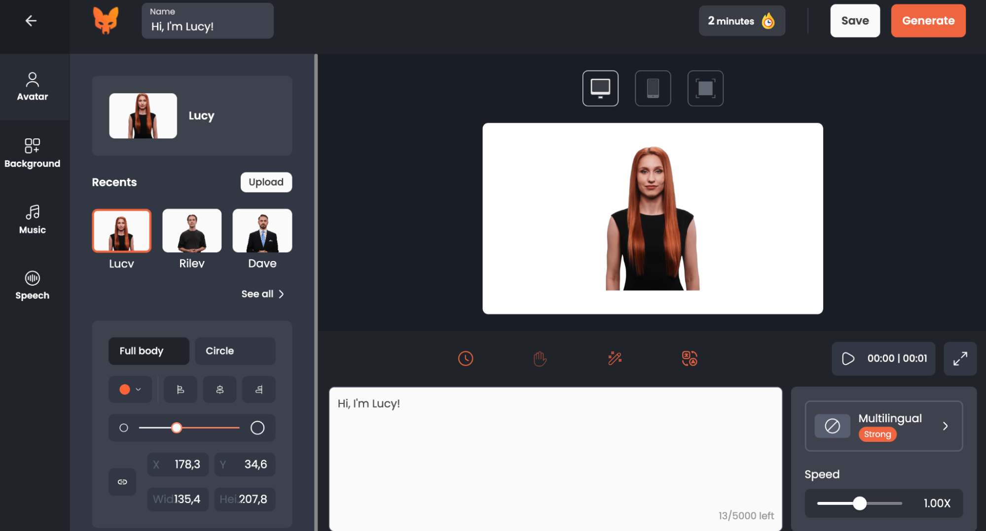 Immersive Fox AI video generator - dashboard